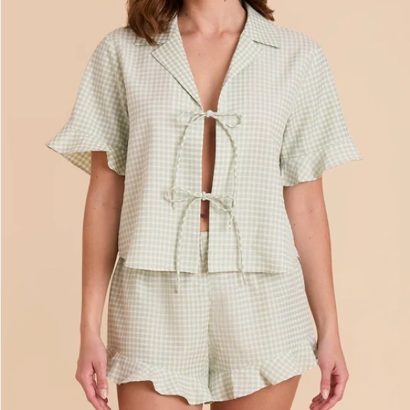 NWT Birdy Grey Frankie Tie Front Ruffle Pajama Set In Pistachio Gingham Size 2X - Picture 1 of 4